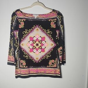 Charter Club Black and Pink Geometric Long Sleeve Top